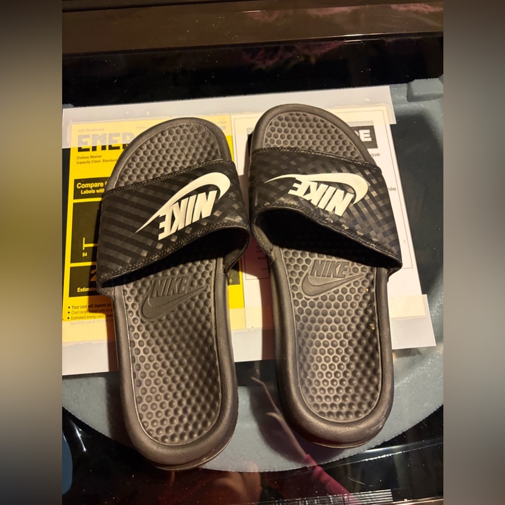 Nike Black and Gray Slide Sandals